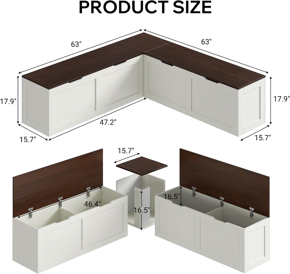 L Shaped Bench with Storage, 63" Breakfast Nook Benches, Kitchen Corner ...