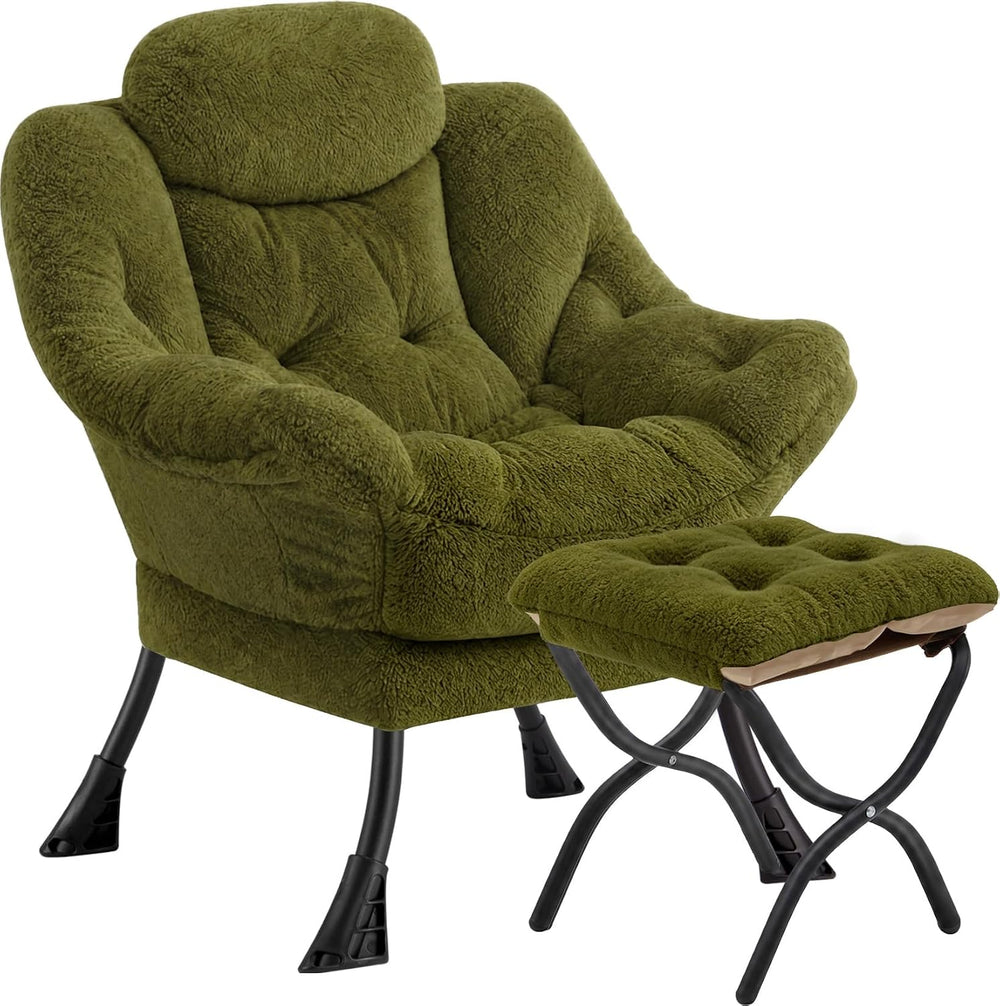 Lazy Chair with Folding Ottoman,Leisure Sofa Chair,Soft Fabric Armchair with ...