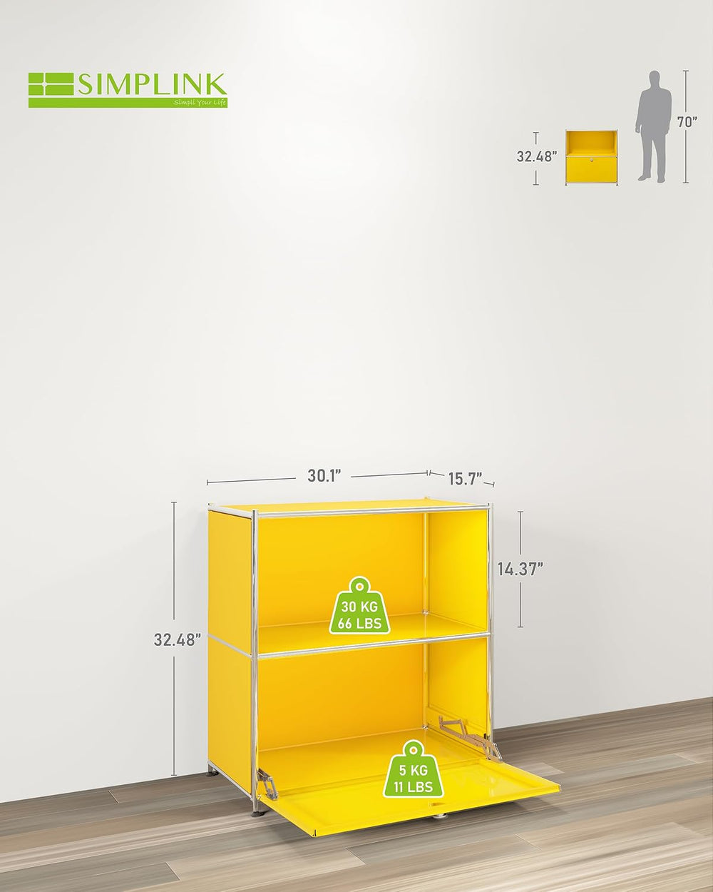 32.5-Inch Flip-Top Storage Cabinet with Detachable Wheels, Metal Side Table a...