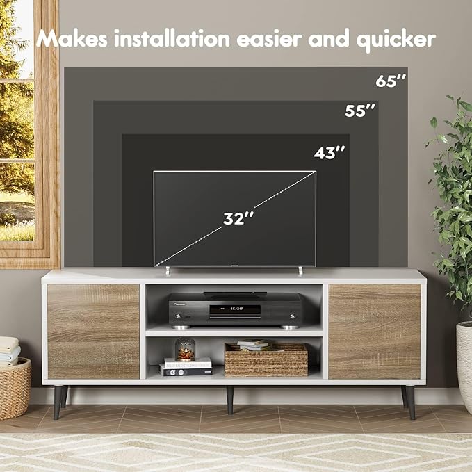 YESHOMY Modern TV Stand for 65" Television, Entertainment Center with Tw...