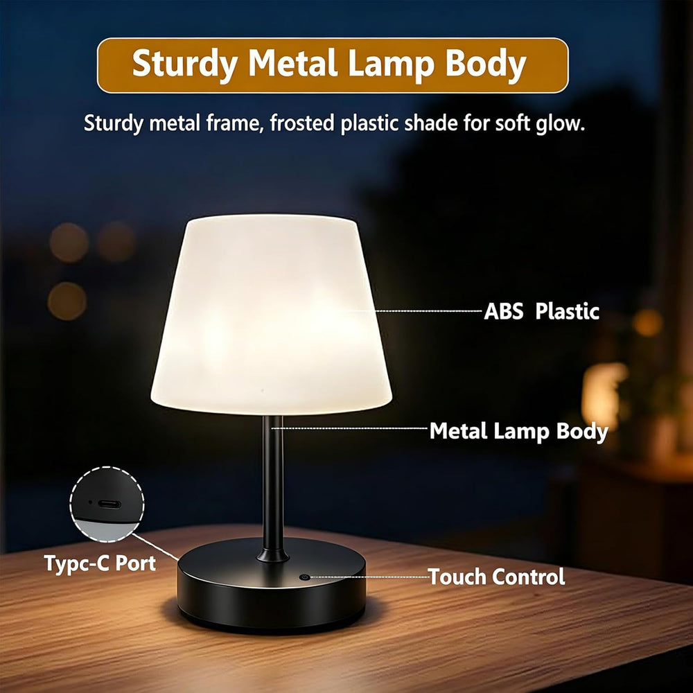 Cordless Table Lamp, Rechargeable Shower Lamp - Black Set of 2