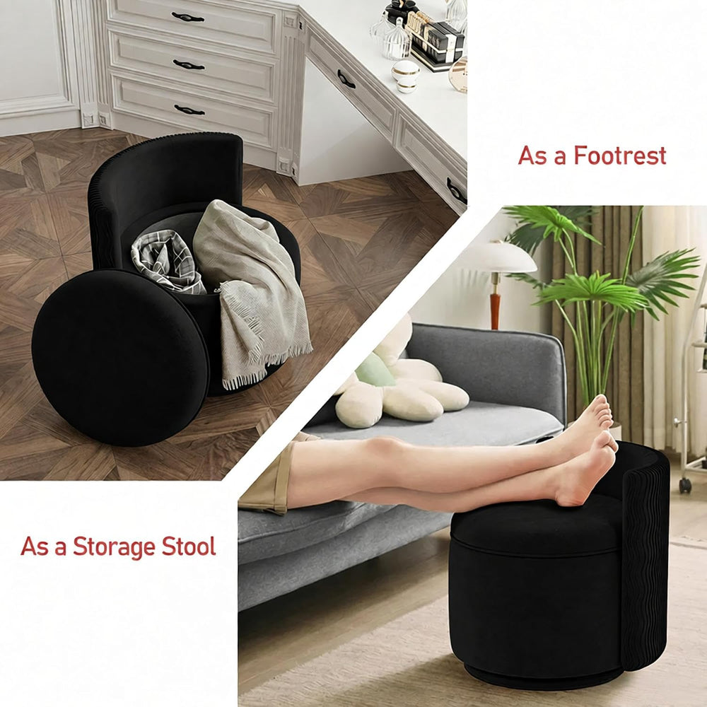 allamazing 360° Swivel Accent Chair with Storage, Vanity Stool with Back, Vel...