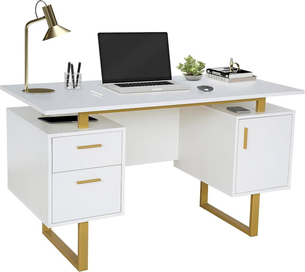 Techni Mobili 51"W Computer Desk w/ 2 Drawers & Storage Cabinet, Whi...