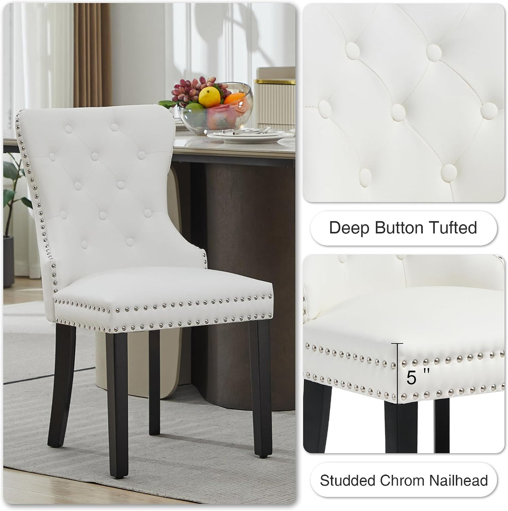 PU Leather Dining Chairs Set of 6, Upholstered Dining Room Chairs with Solid ...