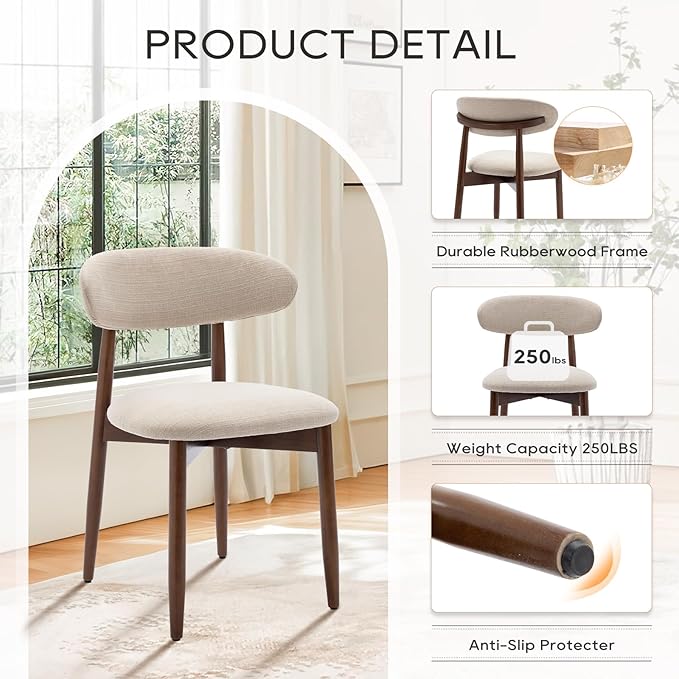 COLAMY Wooden Dining Chairs Set of 4, Modern Fabric Upholstered Kitchen Side ...
