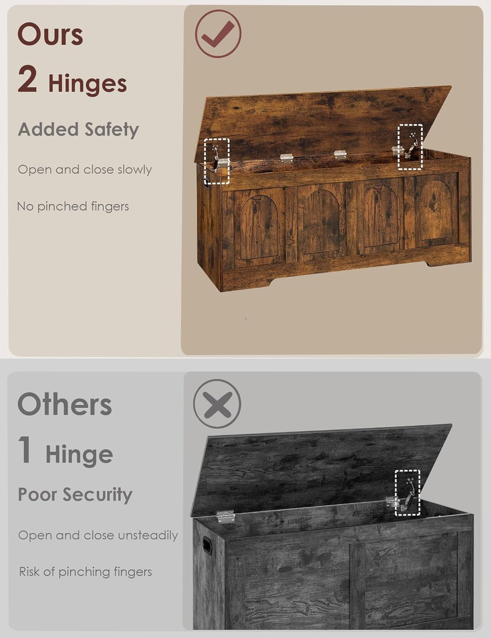 DINZI LVJ Storage Chest, 47.2”Wooden Storage Box with 2 Safety Hinges, Entryw...