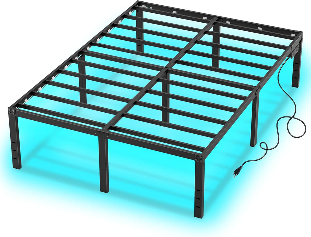 King Size Bed Frame King Platform Bed Frame with LED Lights 14 Inch Tall Matt...