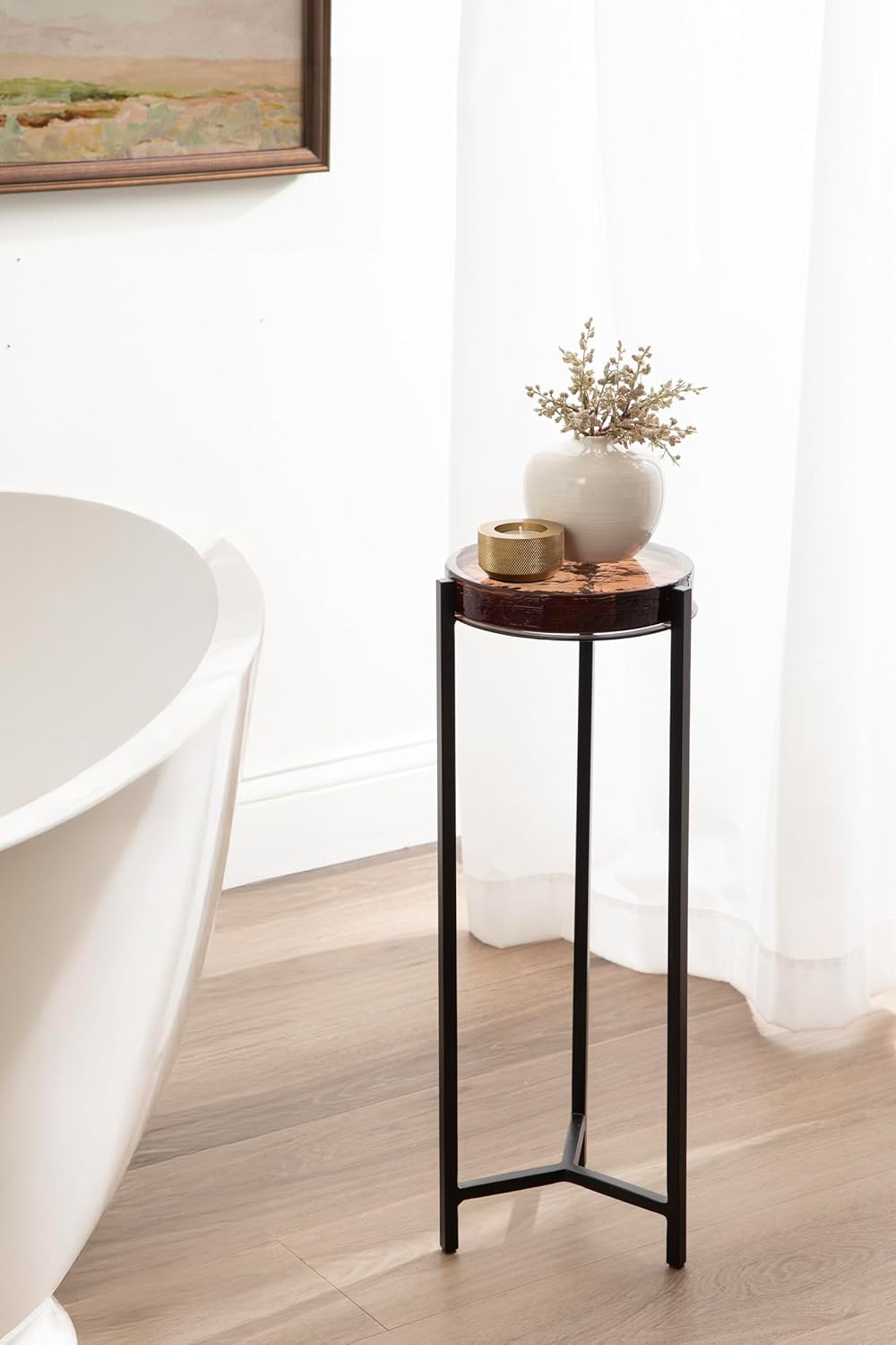 Kate and Laurel Aguilar Modern Drink Table, 9 x 9 x 23, Amber Glass and Black...
