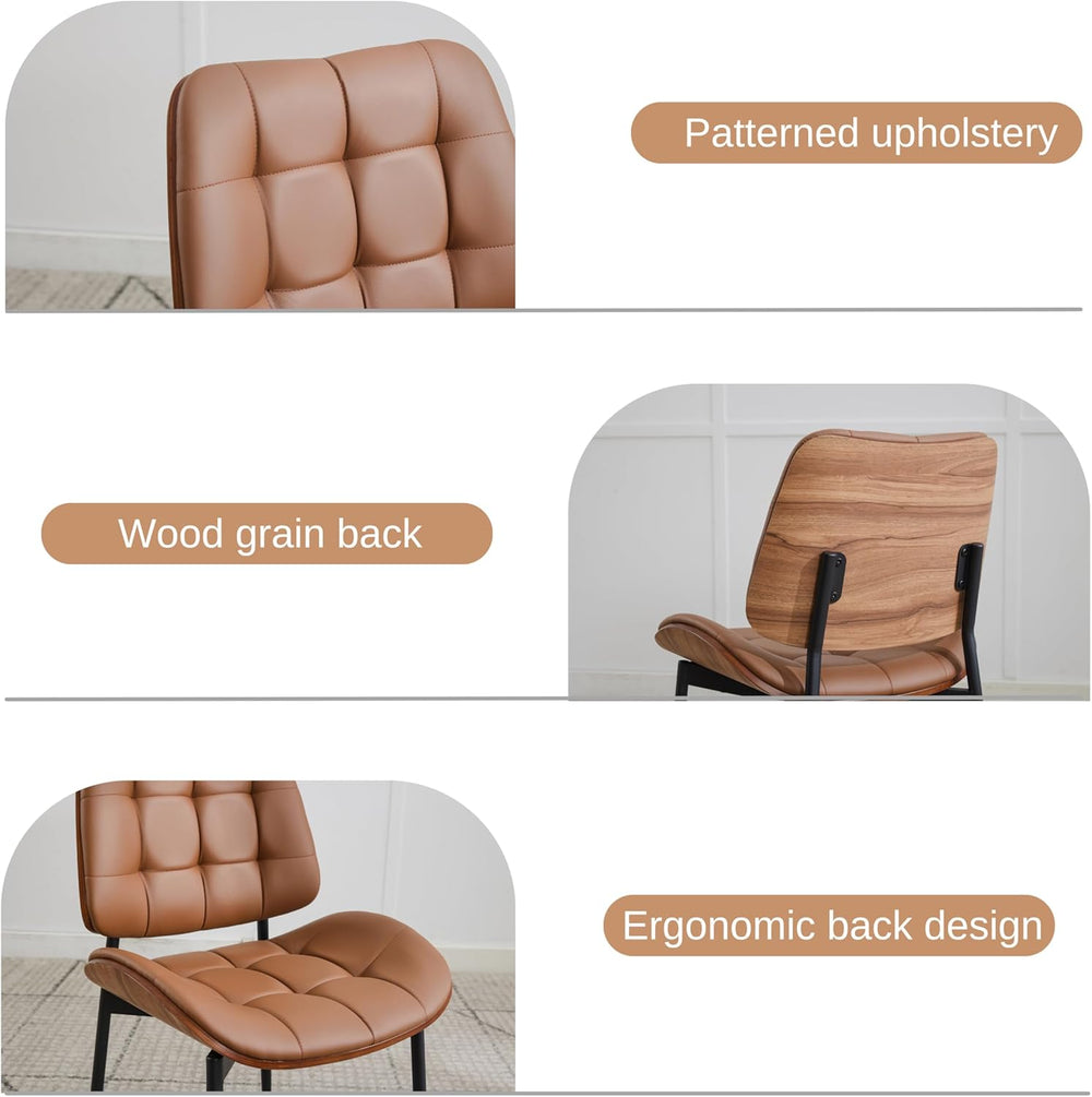 Mid Century Modern Dining Chairs Set of 4, Brown | Faux Leather Upholstery, W...