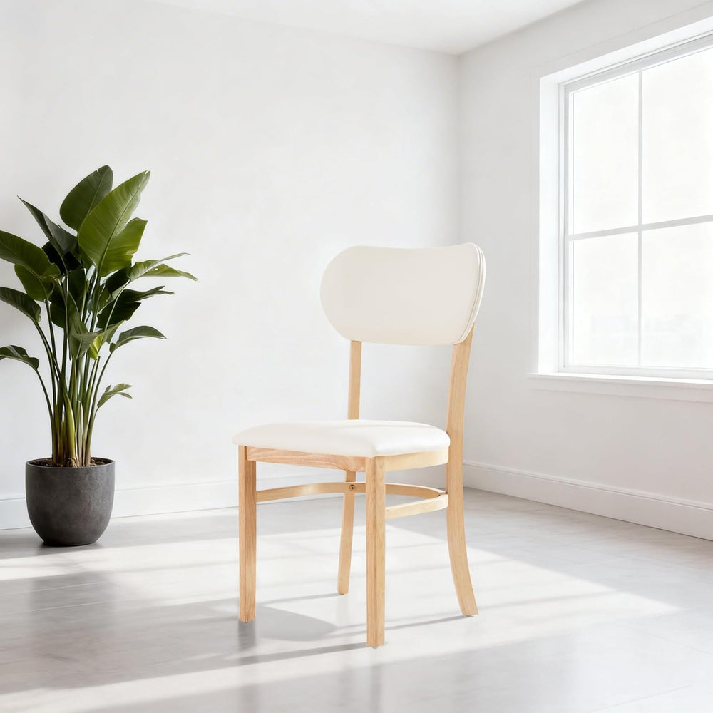 Livinia Tony Dining Chair Set of 2, Solid Malaysian Oak PU Leather Upholstere...