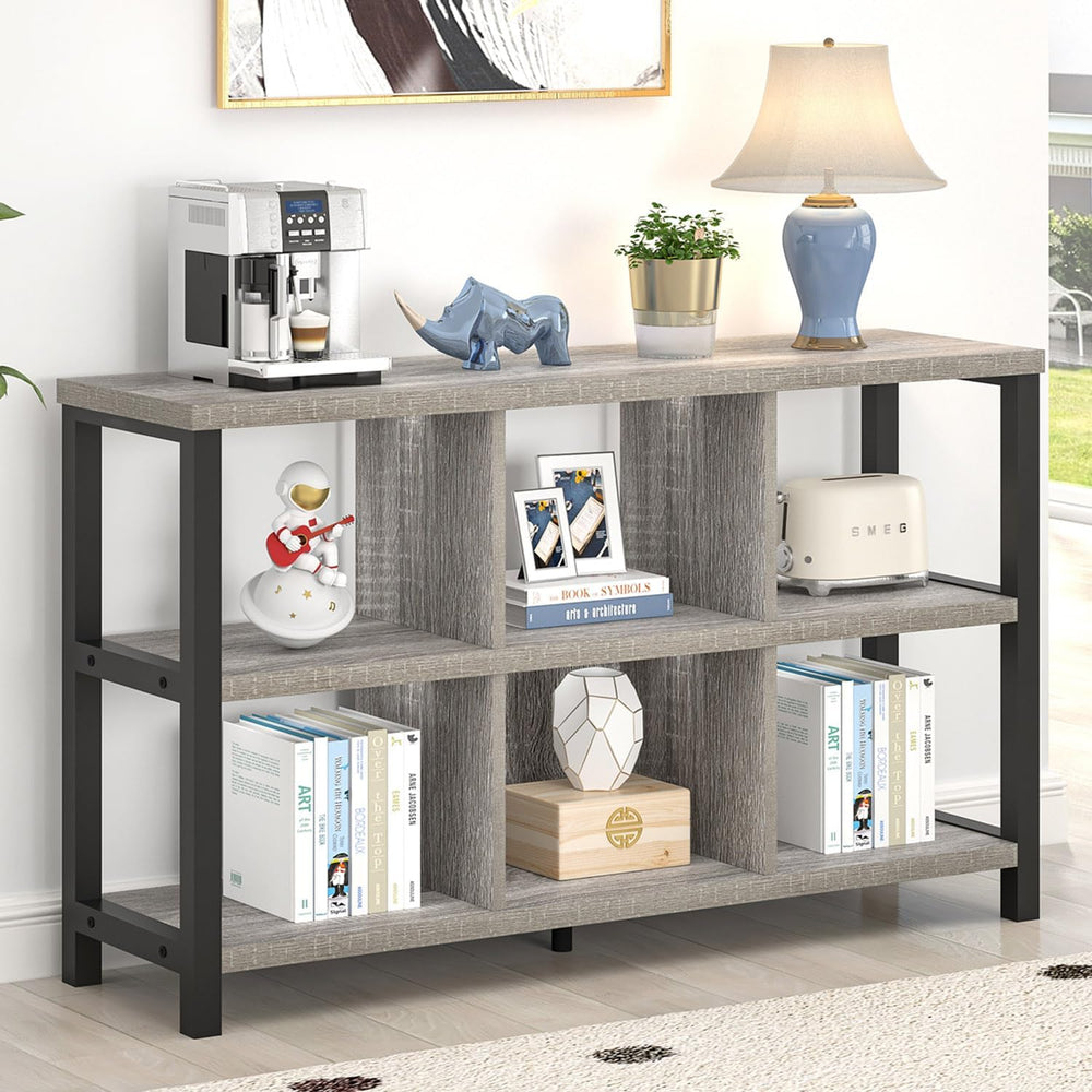 FOLUBAN 6 Cube Storage Organizer with Shelf, Industrial Horizontal Low Cubby ...