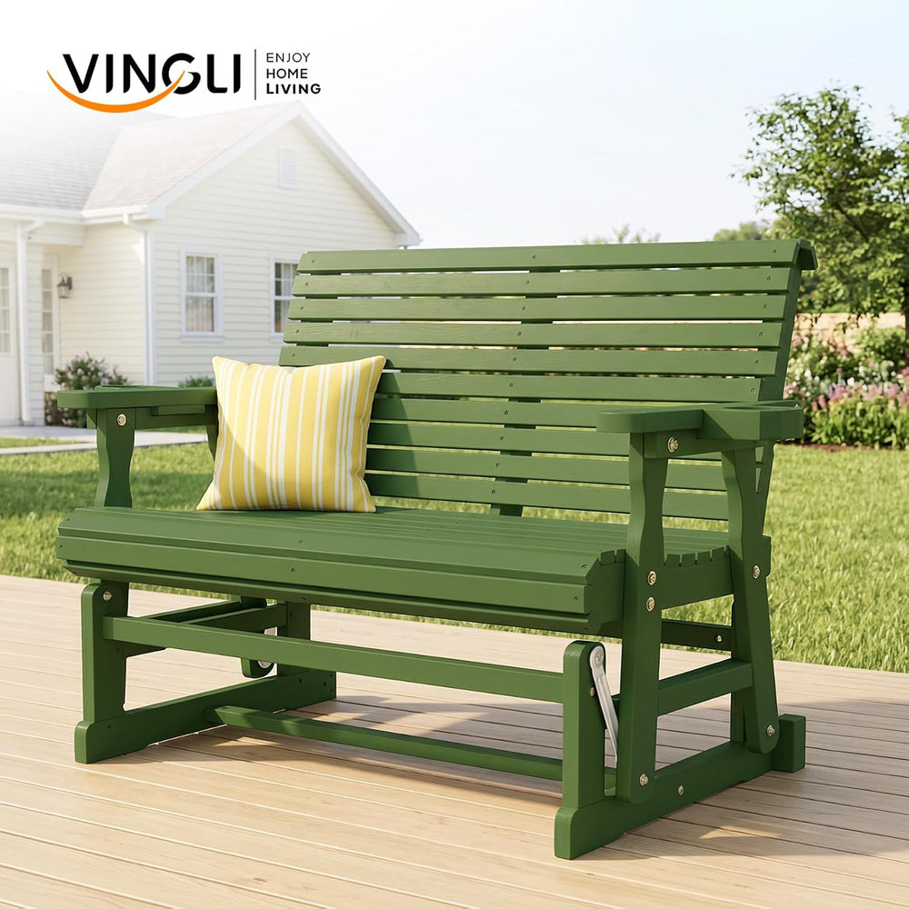 VINGLI Outdoor Glider Wood Patio Chair with Cup Holders, Outdoor Bench Glider...