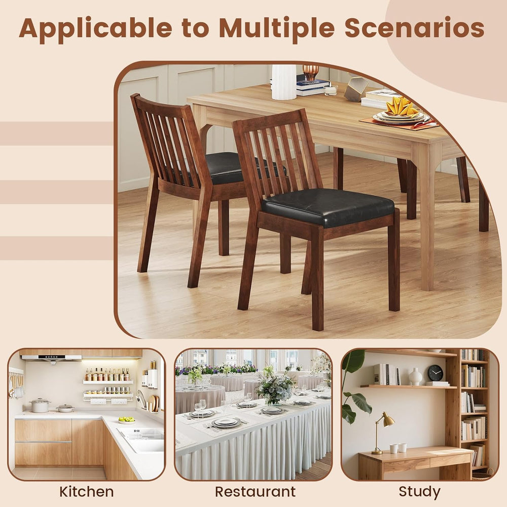 Giantex Wooden Dining Chairs Set of 2, PU Leather Upholstered Kitchen Chairs ...