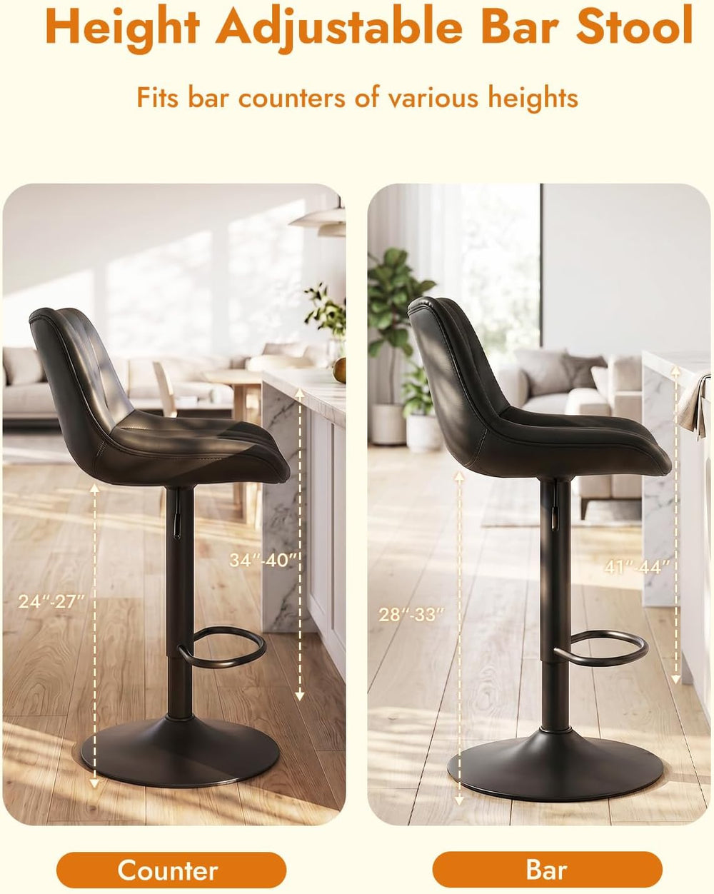 Swivel Bar Stools Set of 3, Height Adjustable Counter Height Bar Stools with ...