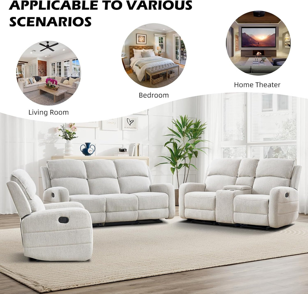 EBELLO Manual Living Room Furniture Reclining Couch Set, Soft Fabric Loveseat...