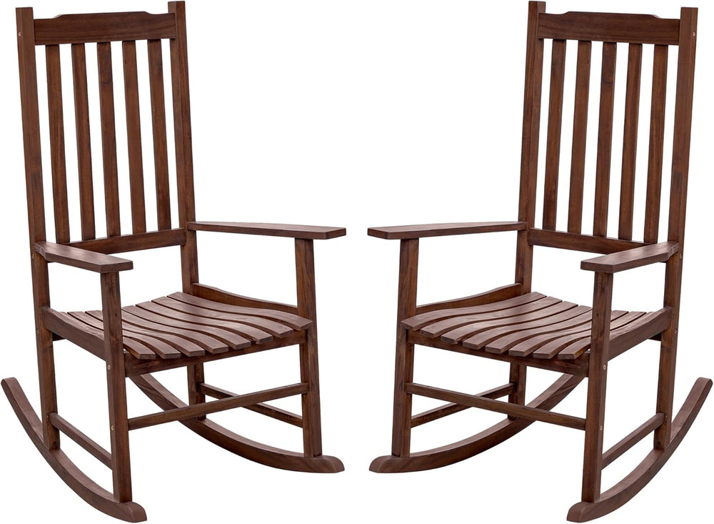 Flamaker Acacia Wood Outdoor Rocking Chairs Set of 2 (Brown) | High Back and ...