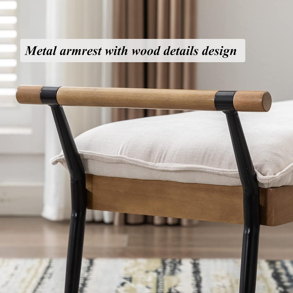 DUOMAY Modern Rectangle Ottoman Bench with Arms and Metal Legs, Mid Century C...