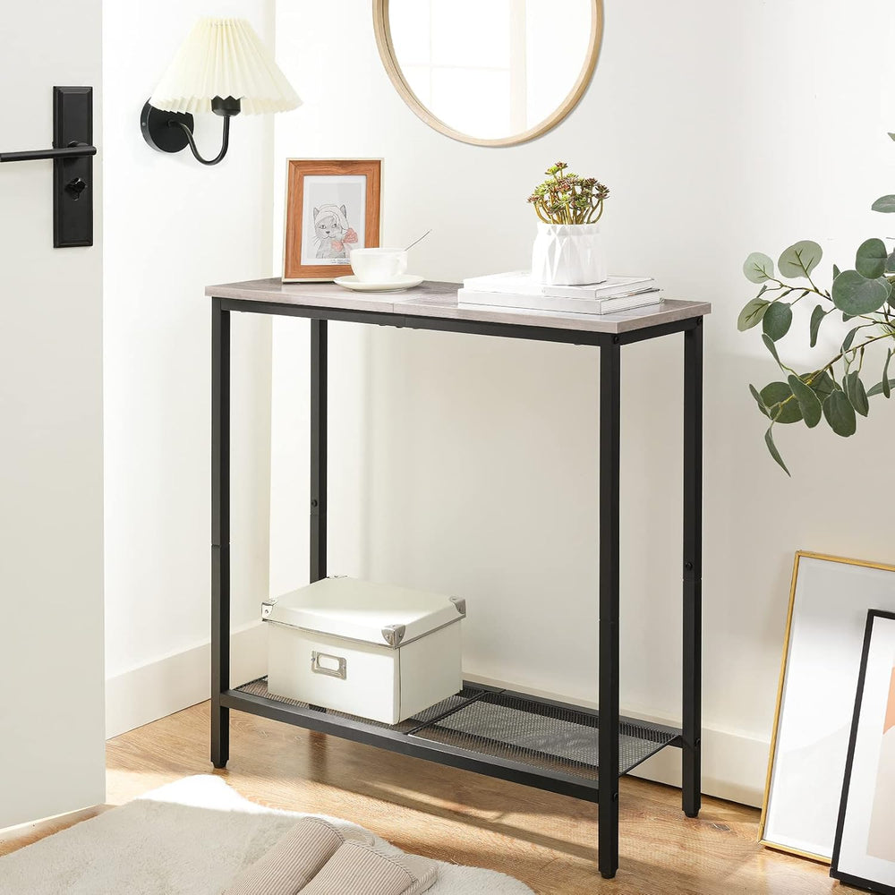 HOOBRO 29.5" Narrow Console Table, Small Entryway Table with Shelf, 2 Ti...