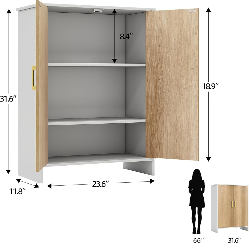 Bathroom Storage Cabinet, Floor Cabinet with 2 Fluted Doors and 2 Adjustable ...