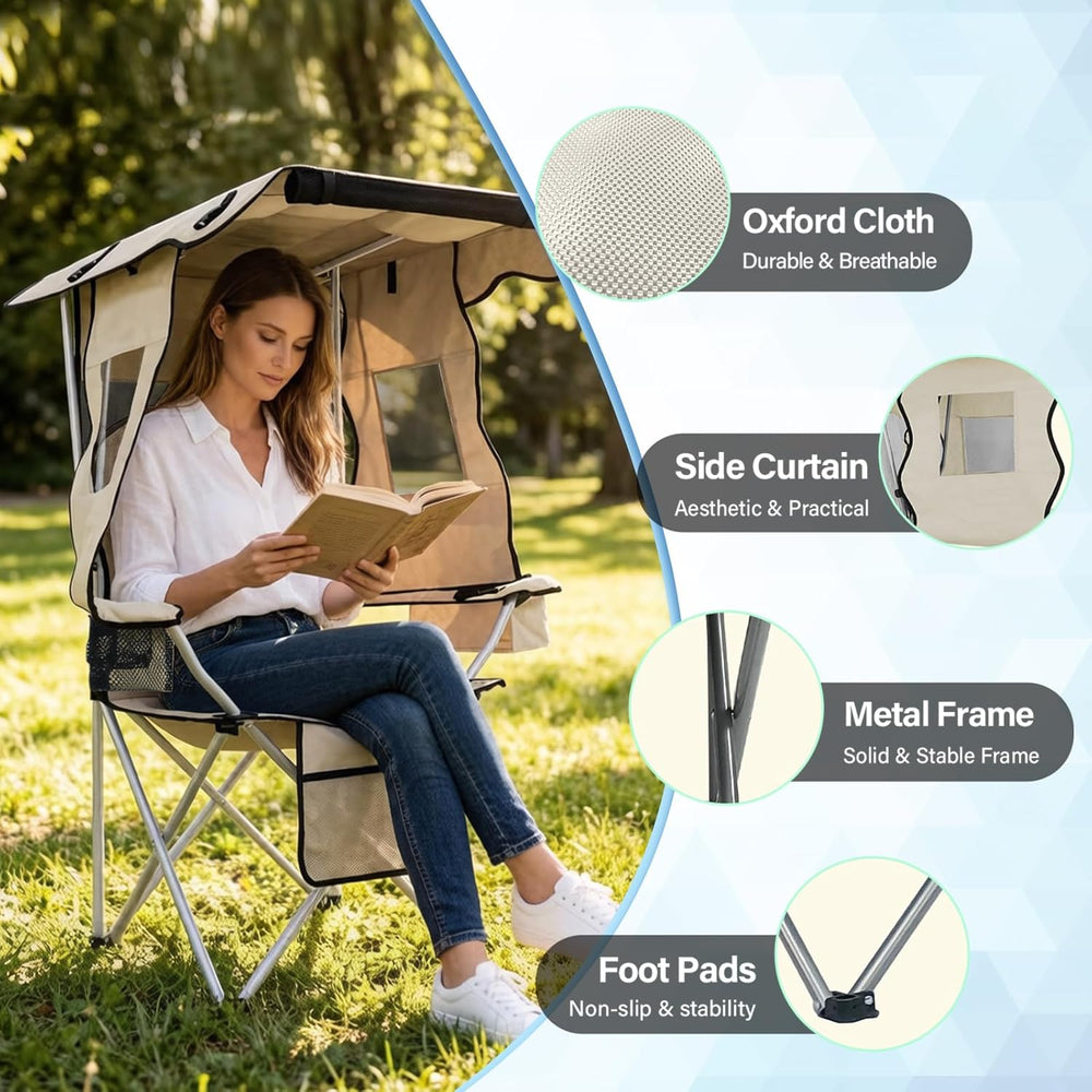 Camping Chairs with Canopy, Portable Quad Lawn Chair for Adults, Folding Recl...