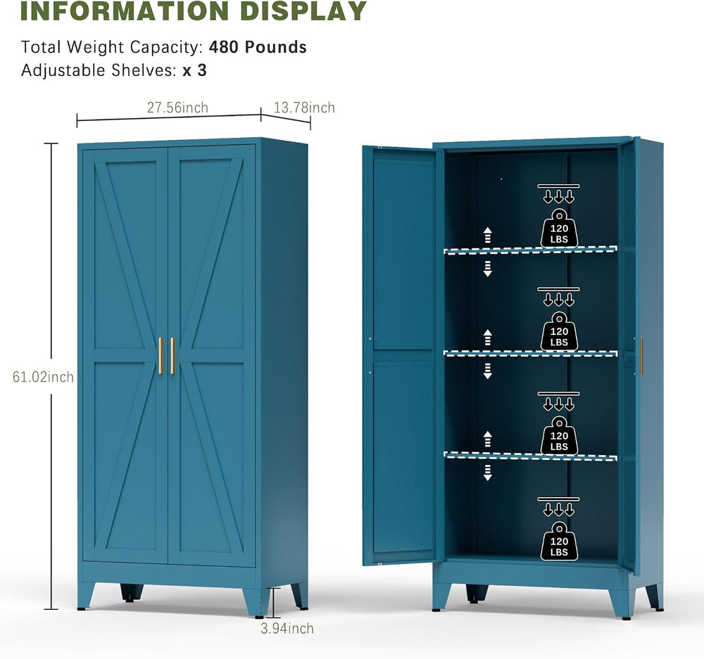 COFaR Home Farmhouse Storage Cabinet with 2 Barn Door, 61" H Metal Cabinet