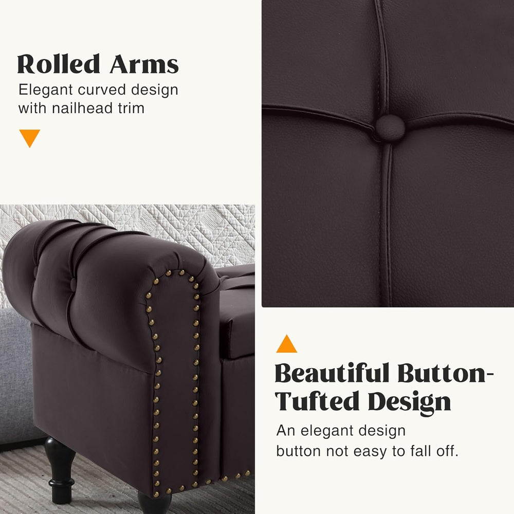 Faux Leather Storage Bench 67 Inch Upholstered Tufted Ottoman Bench with Arms...