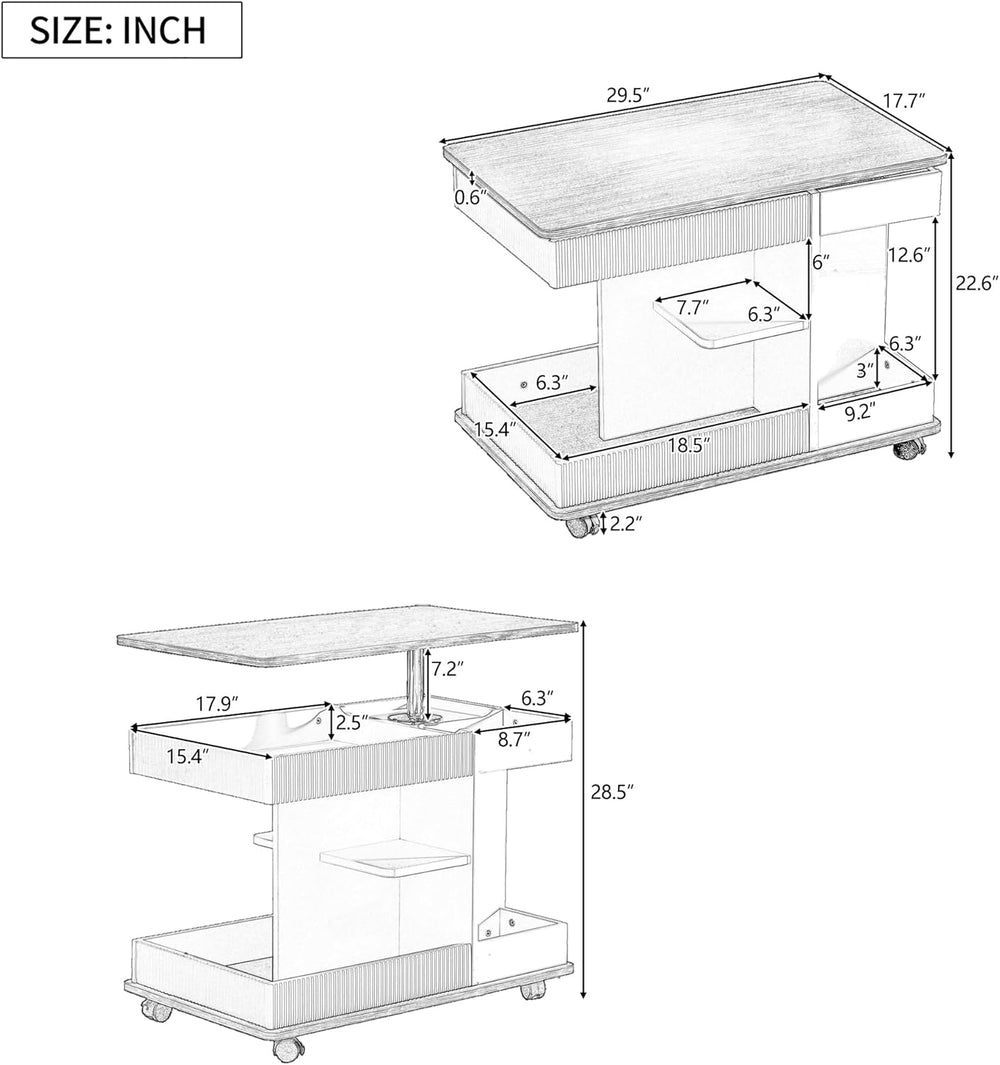 Adjustable End Table with Wheels, Modern Lift-Top Sofa Side Table, 360° Rotat...