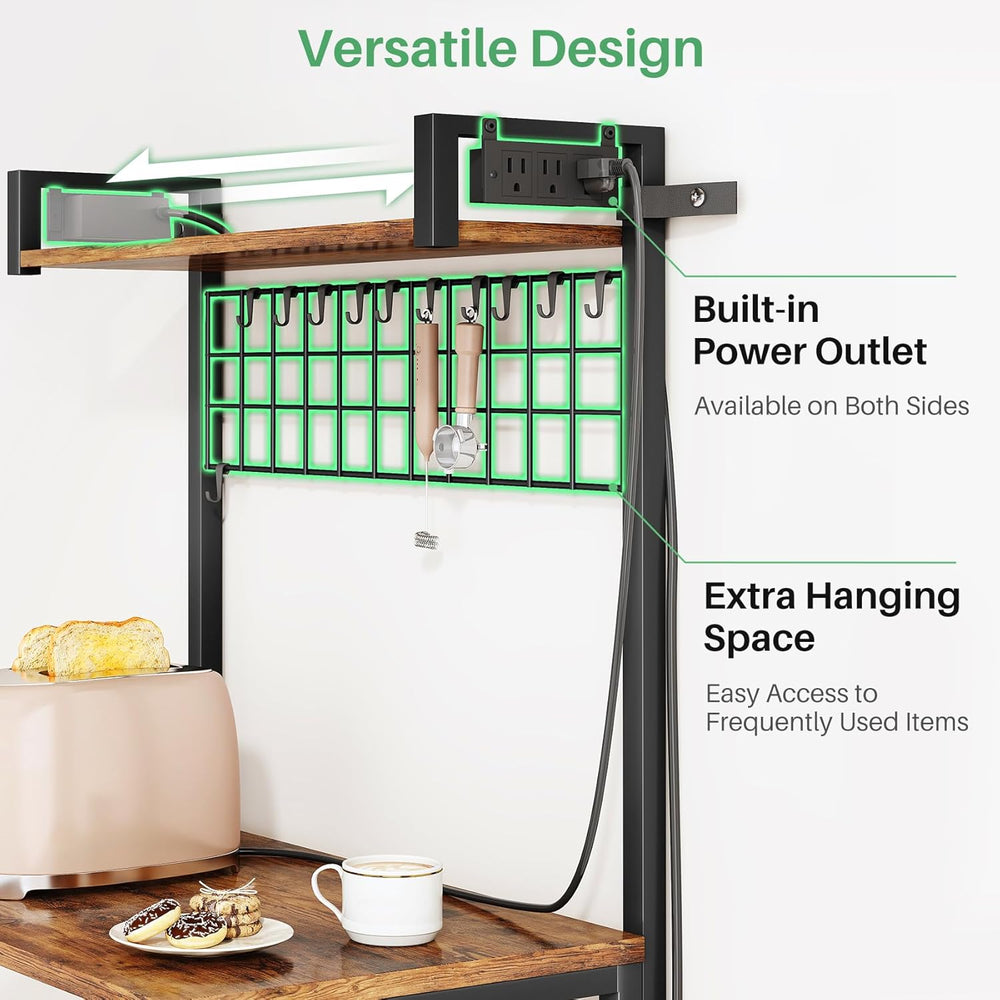 SNTD Bakers Rack with Power Outlet, Kitchen Shelves Microwave Stand with Wire...