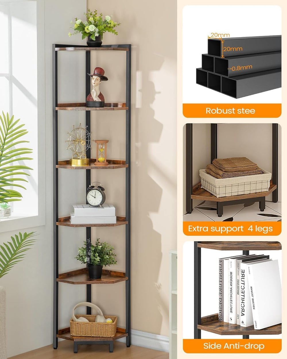 Hzuaneri Corner Shelf Stand, Corner Bookshelf, Storage Standing Shelf Unit wi...