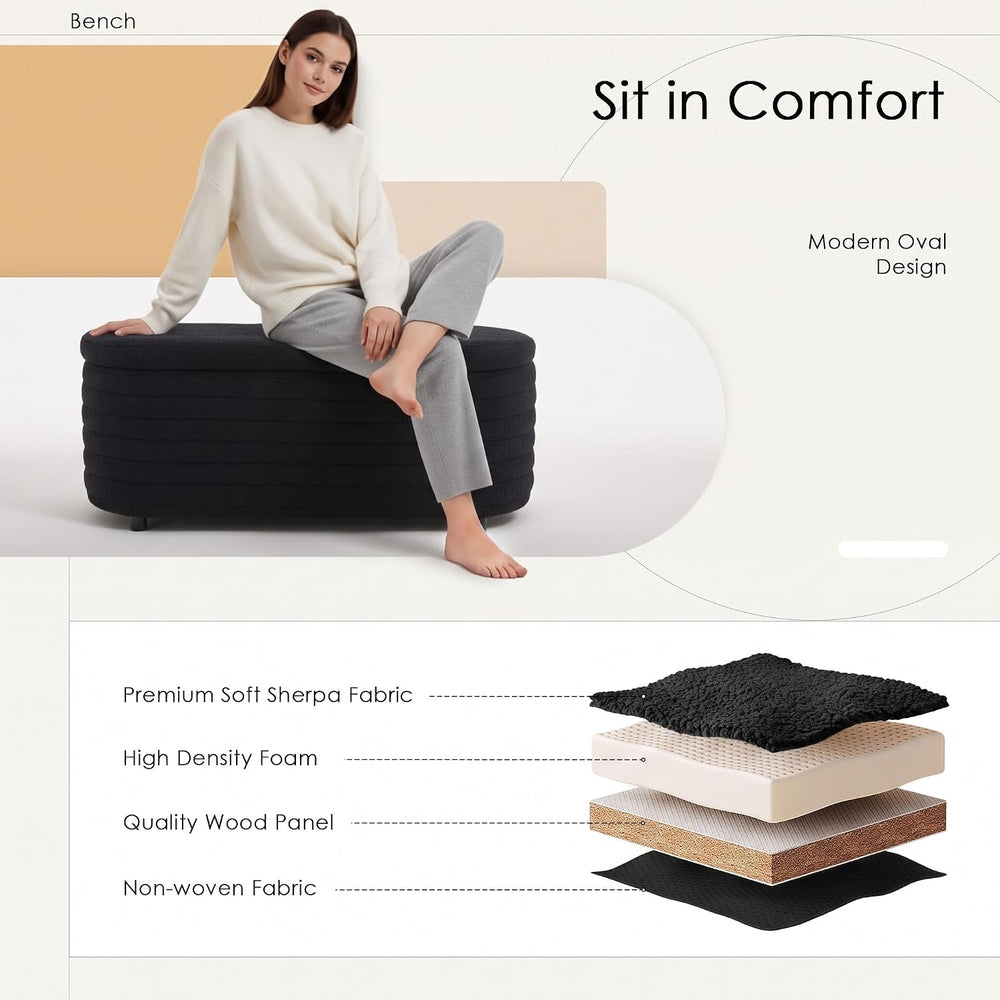 Storage Ottoman Bench Upholstered Fabric Storage Bench End of Bed Stool with ...
