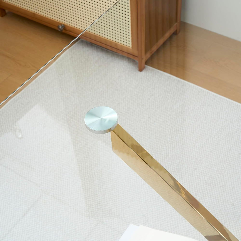 Square Glass Dining Table,Glass Dining Room Table with Metal Legs, Modern Gla...