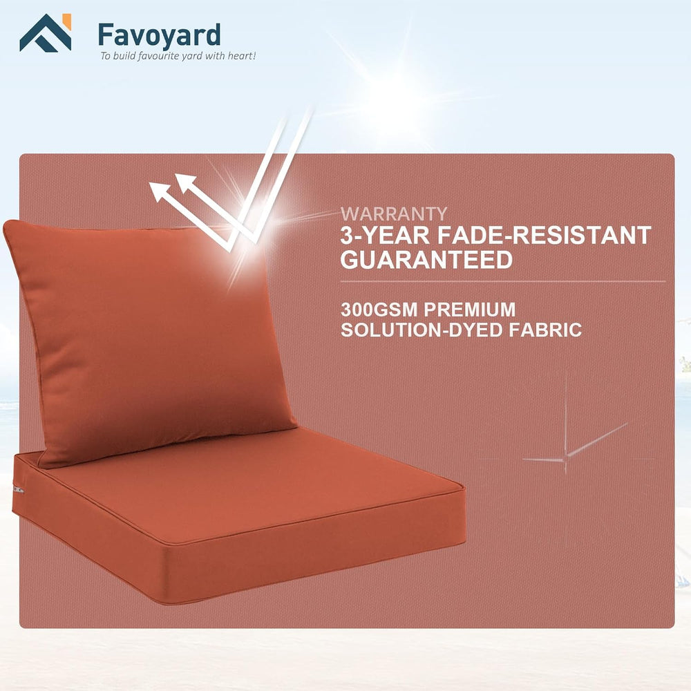 Favoyard Outdoor Patio Seat Cushions Set, 22 x 22 Inch, Waterproof, Red