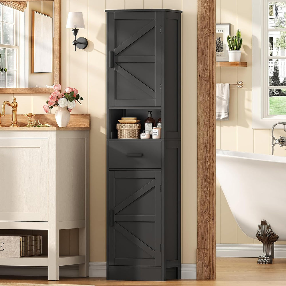 TEENFON Tall Bathroom Storage Cabinet with Barn Doors, Narrow Bathroom Cabine...