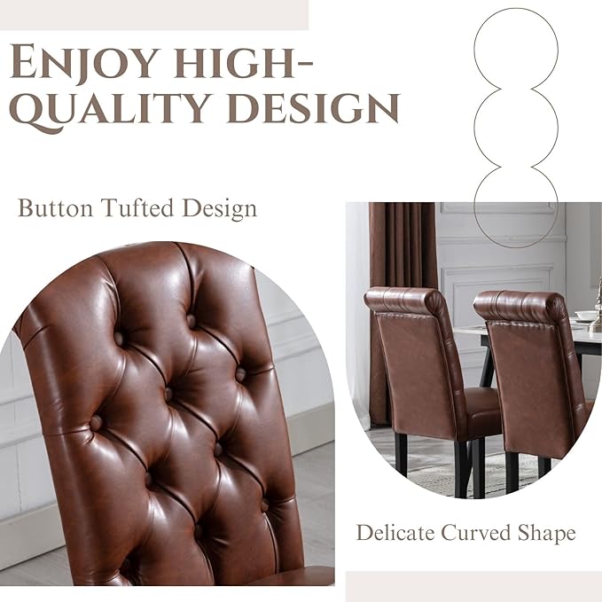 PU Leather Dining Chairs Set of 4 Upholstered Dining Room Chairs Modern Tufte...