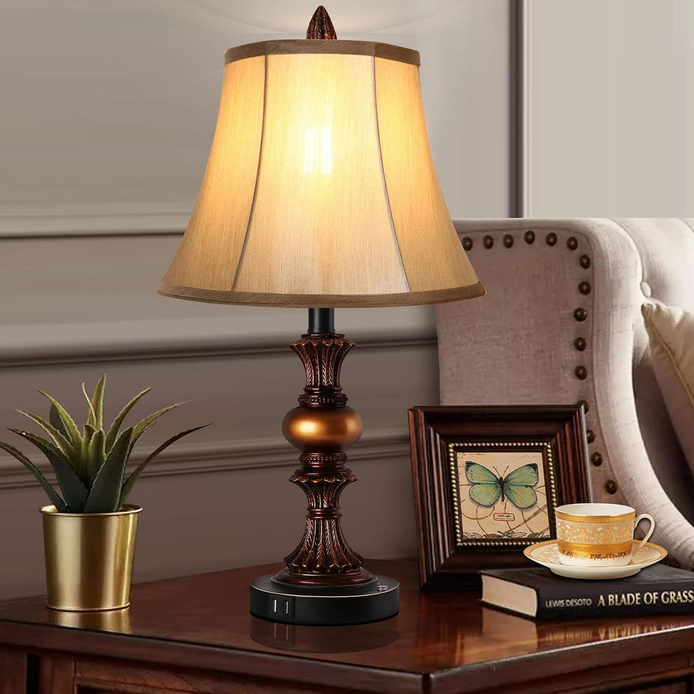 Touch Control Traditional Table Lamp Set of 2, Vintage Bedside Lamps with Dua...