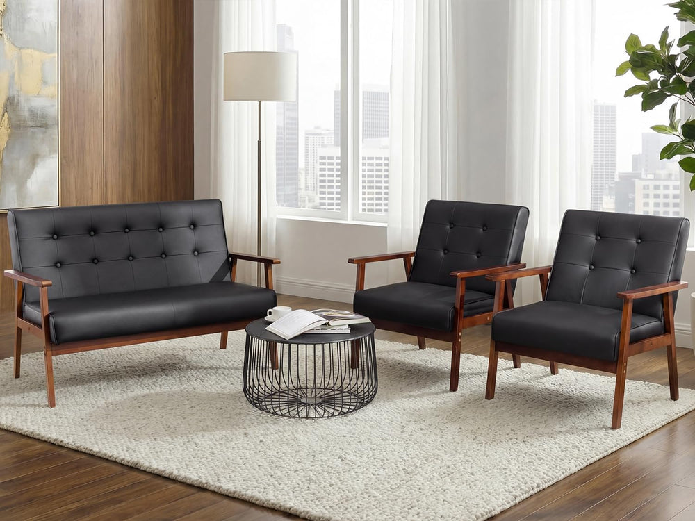 JIASTING Wooden Loveseat Sofa and Accent Chair Set of 2, Office