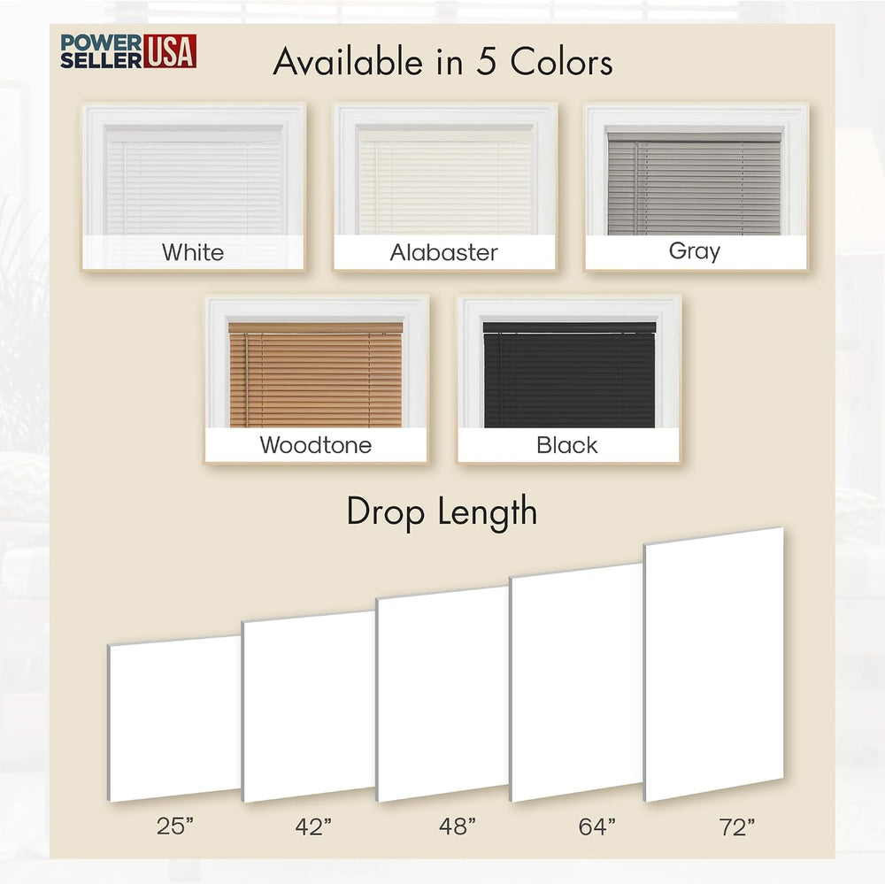 PowerSellerUSA 1" Slats Cordless Window Blinds, 64L x 36W Inches Solid P...