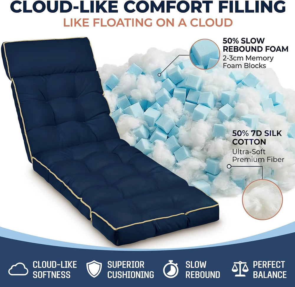 MAGIC ELEPHANT Chaise Lounge Cushion Outdoor, Memory Foam Replacement Patio P...