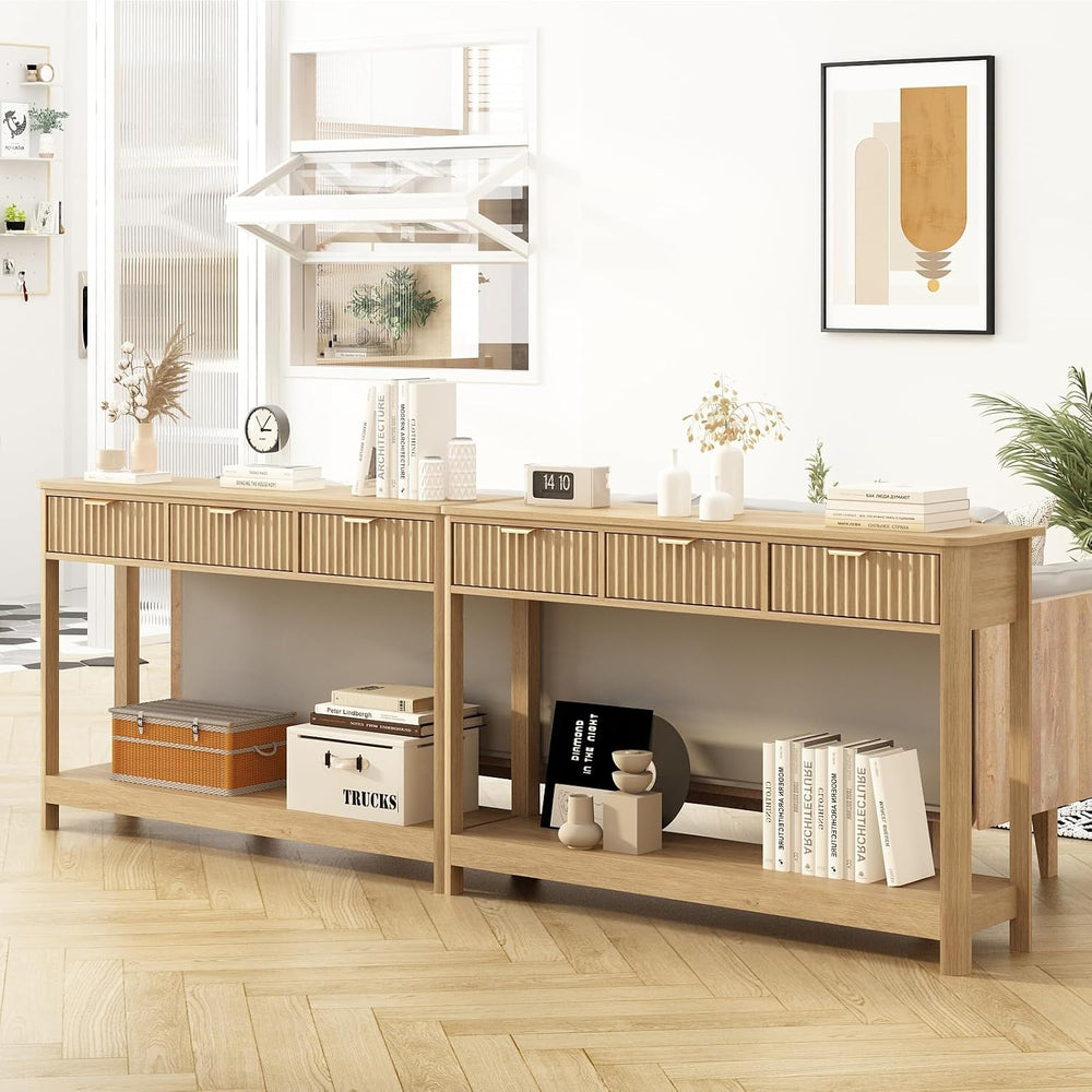 HOKYHOKY Fluted Console Table with Drawers, 47.1" Entryway Table, Natural