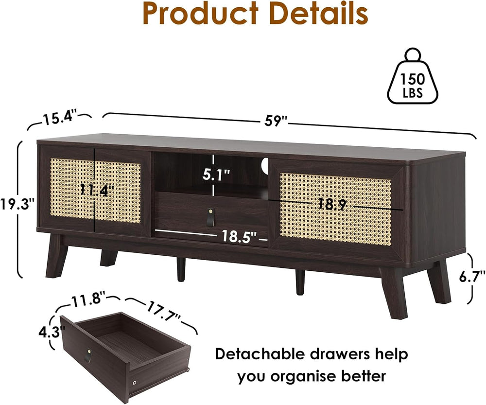 Soohow Rattan TV Stand for TVs, Wood TV Stand Mid Century Modern TV Stand TV ...