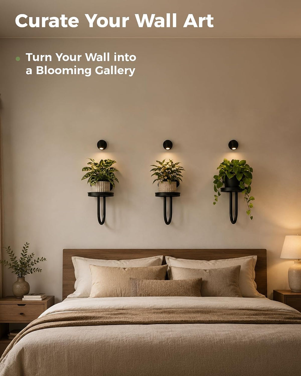 Bamworld Wall Plant Holder with Lights, Black, 3pcs