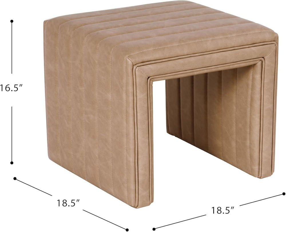 HomePop Modern Channel Tufted Faux Leather Ottoman|Homepop Home Décor|Ottoman...
