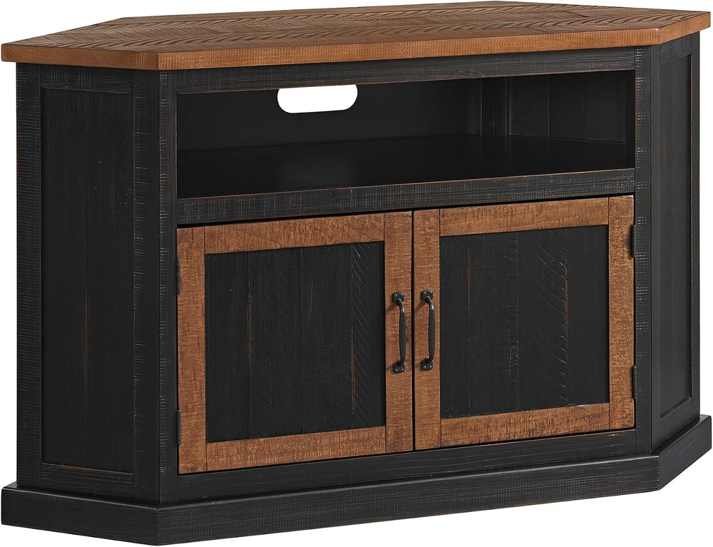 Martin Svensson Home Rustic Corner Solid Wood TV Stand, Black with Honey | En...