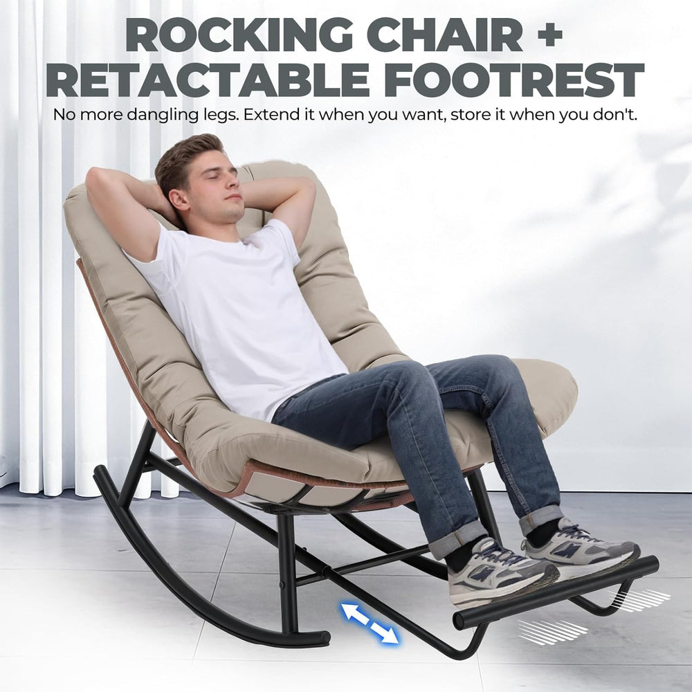COMHOMA Outdoor Rocking Papasan Chair, Oversized Wicker Patio Rocker, Indoor ...