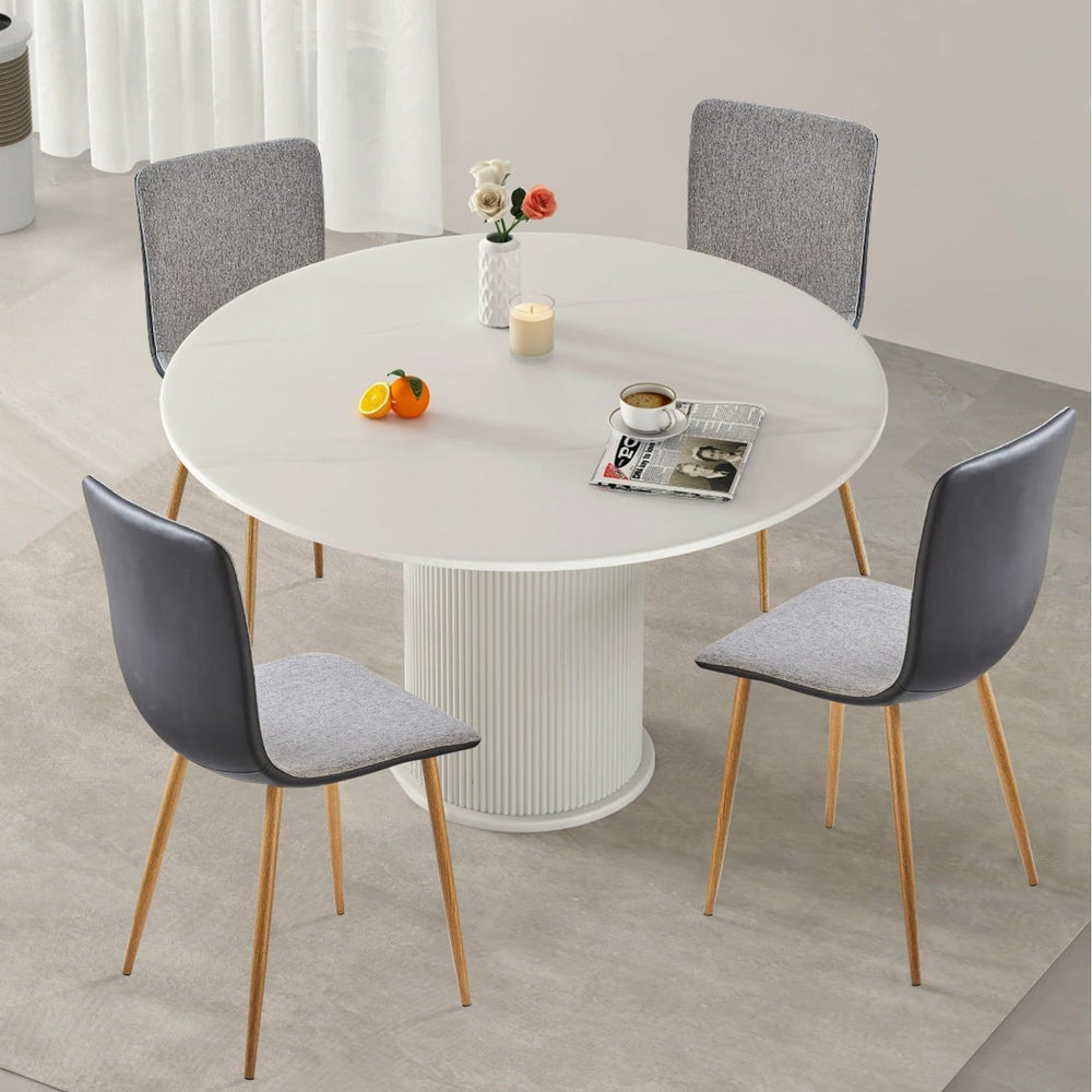FurnitureR Dining Chairs Set of 4, Fabric Cushion Side Chairs Mid-Back with P...