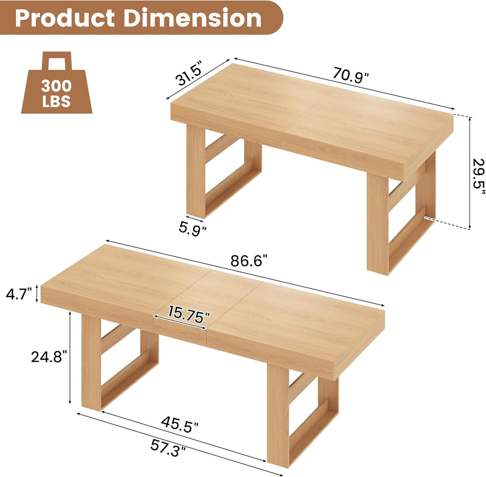 70.9" - 86.6" Extendable Dining Table for 8-10 Person, Modern Expan...