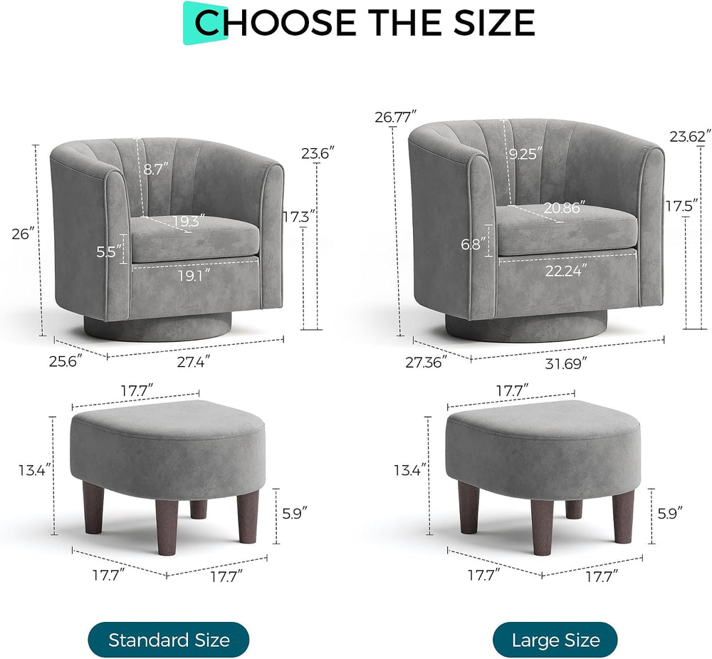 LINSY Large Swivel Accent Chair with Ottoman, Velvet Barrel Chair with Footre...