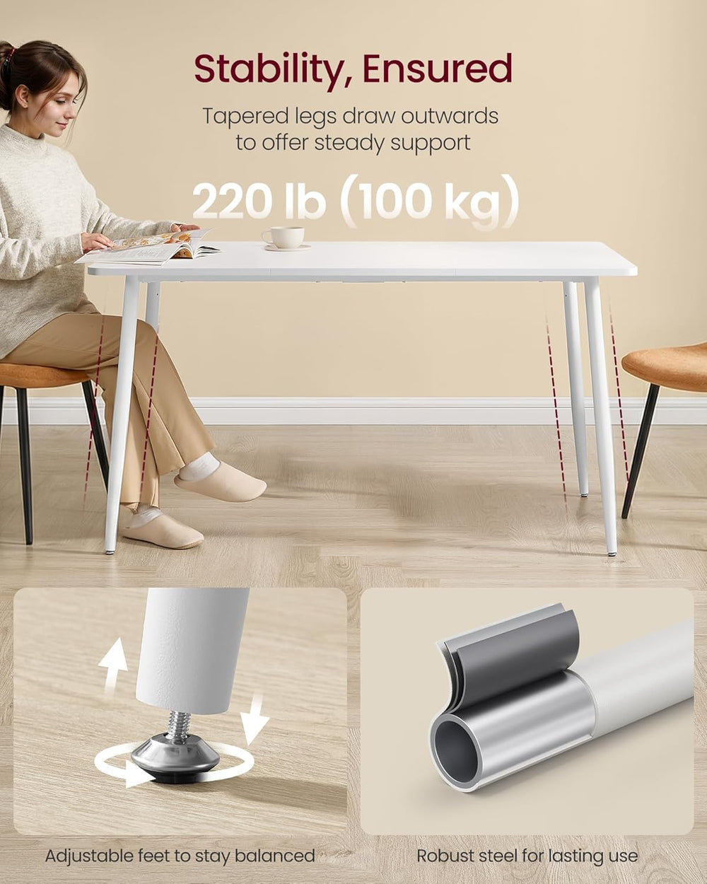 VASAGLE 55.1" Dining Table for 4-6 People, Modern Kitchen Table, Heat-Re...