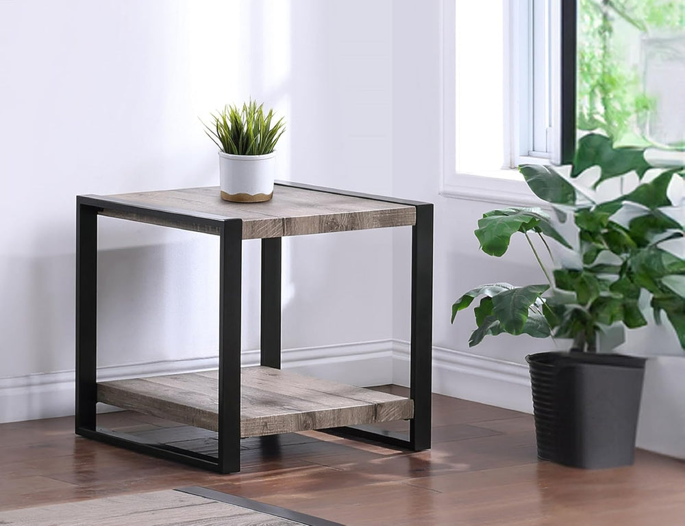 Brown/Gray Finish End Table, Small Side Table for Couch, Bedside Table for Sm...