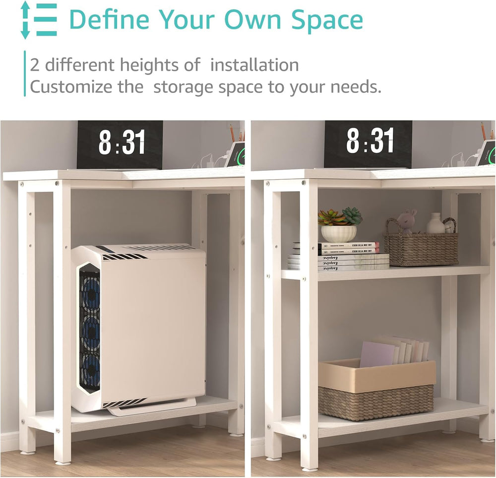 Lufeiya White L Shaped Computer Desk with Drawers & Storage Shelves, 47 I...